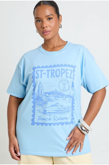 Plus St Tropez Printed T Shirt - blue
