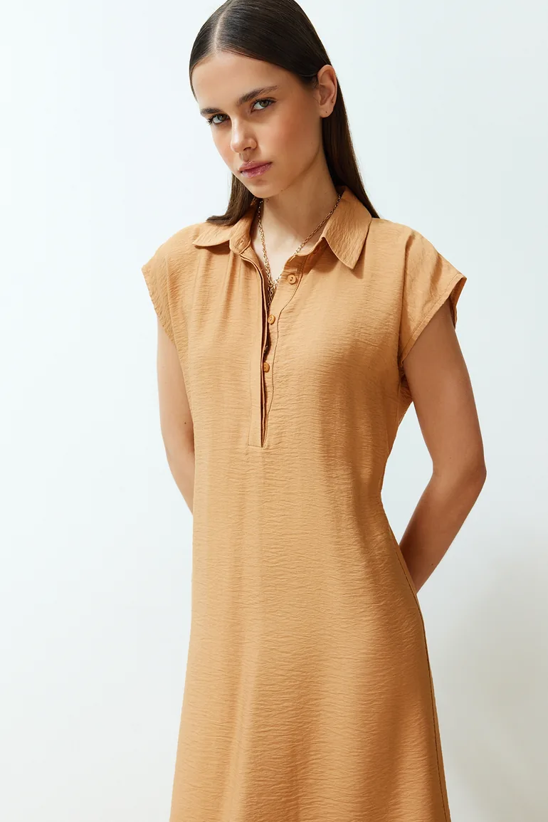 Camel Woven Dress - 4
