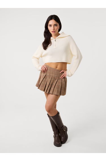 Tweed Pleated Mini Skirt