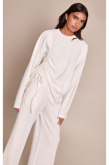 Cream Super Soft Ruched Side Top