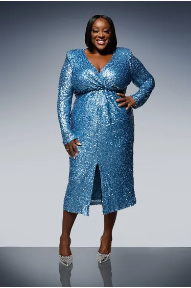 Square Sequin Twist Midi Dress