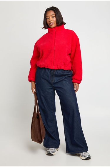 Plus Zip Up Teddy Jacket - red
