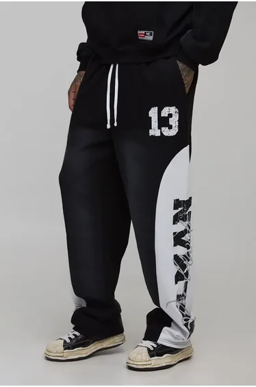 Tall Baggy Panel Spray Wash 13 Print Joggers - black