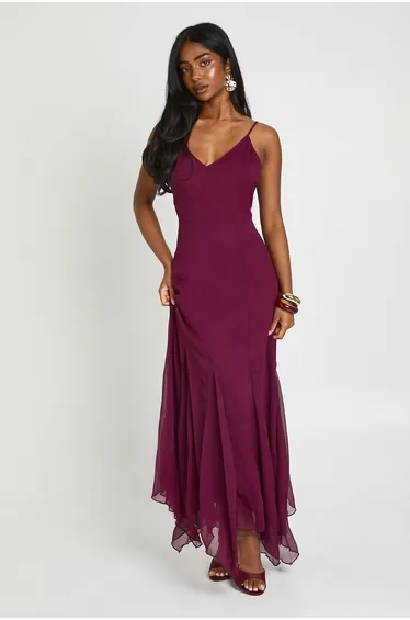Strappy Cami Floor Sweeping Maxi Dress - plum
