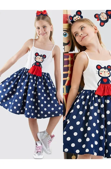 Lily Girl Polka Dot Navy Blue Dress