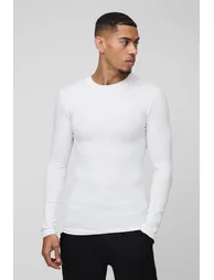 Basic Long Sleeve Muscle Fit Crew Neck T-Shirt - white