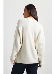 Super Soft V Neck Oversized Jumper - cream - 2