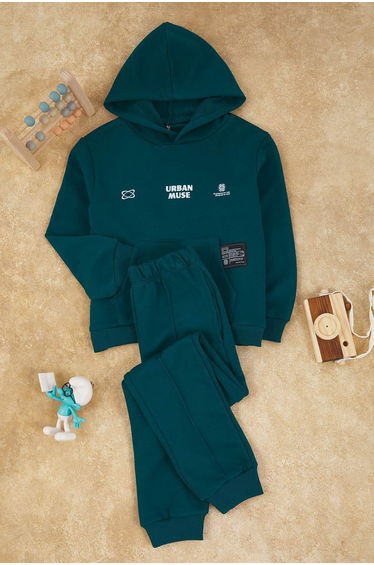 Petrol Boy Printed Hooded Regular Knitted Bottom - Top Set