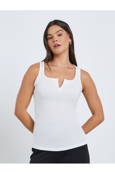 Women White Square Neck Ribbed Fitted Top