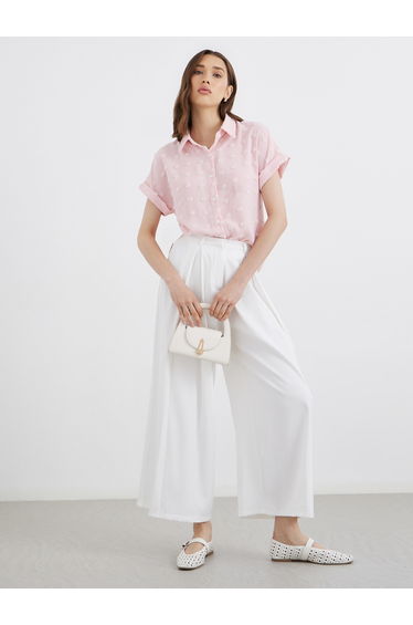 Women Pink Swiss Dot Textured Shirt