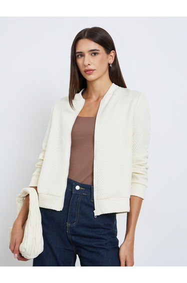 Textured Zip Up Long Sleeve Jacket