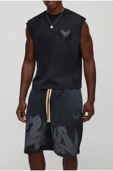 Shrunken Boxy Washed Graffiti Tank & Relaxed Shorts Set