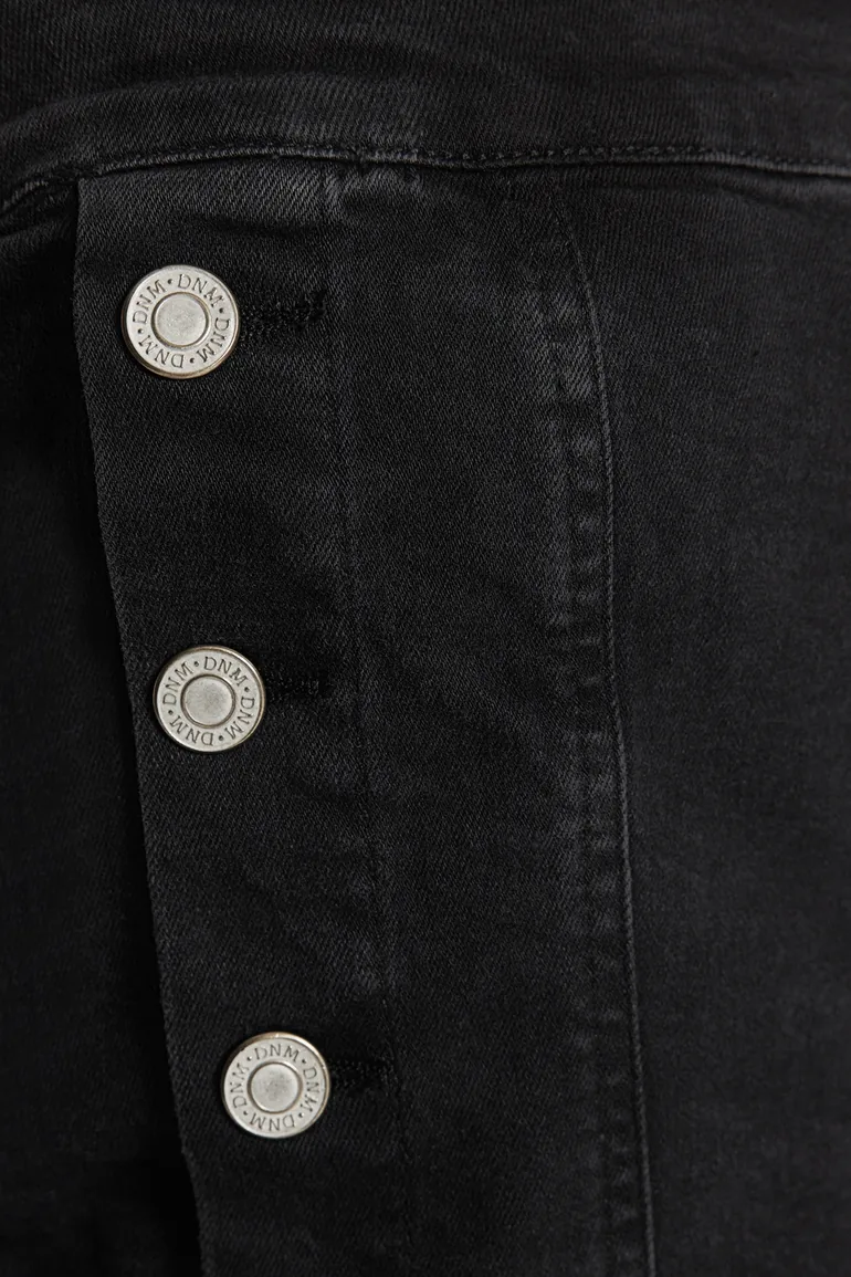 Black Button Detailed Strapless Denim Bustier - 4