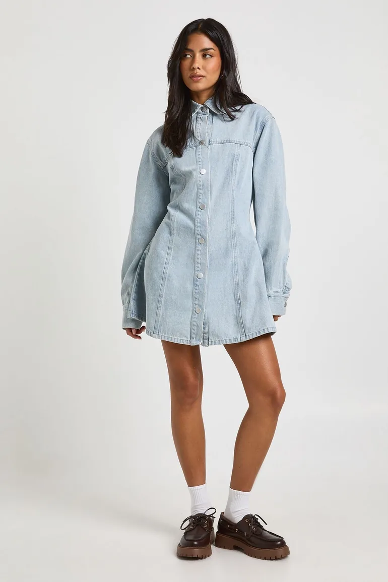 edge denim dress Indigo Straight Strapless Full Skirt Raw Hem Midi *FINAL SALE* Denim Blue KissProm Long Sleeve V-Neck Size:Classic (US 7-11) mod_60s