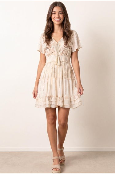 Embellished Tiered Mini Dress