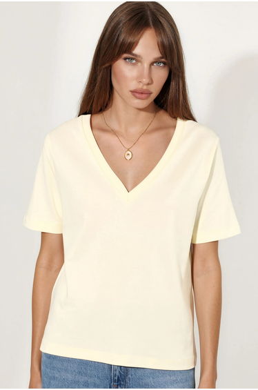 BUSEM V-Neck Solid Regular Fit Cotton T-Shirt