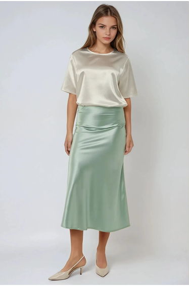 High-Waist Satin Midi Skirt
