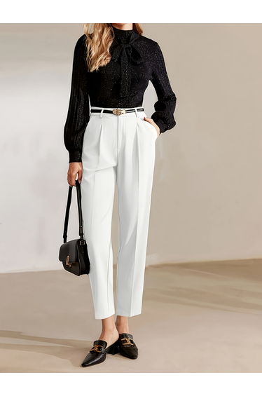 Solid Pocket Detail Straight Leg Pants