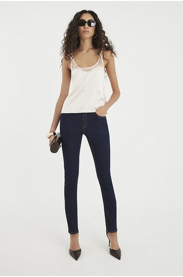 Blue Denim Mid Rise Skinny Jeans