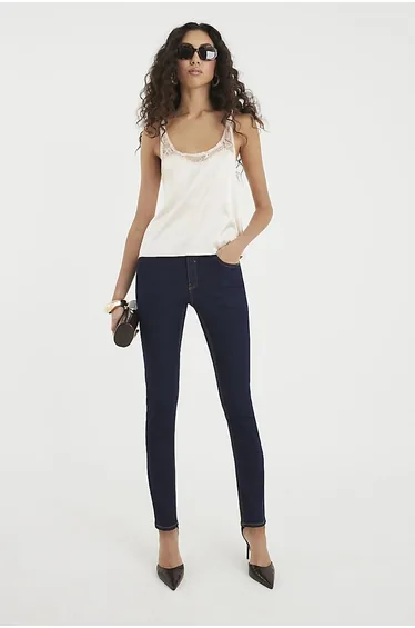 Blue Denim Mid Rise Skinny Jeans