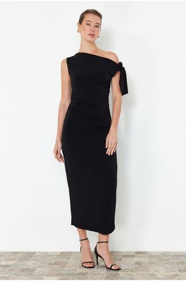 Limited Edition Black Fitted Knitted Maxi Stretch Dress TWOSS24EL00563