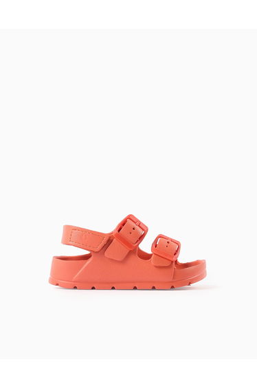 Rubber Buckle Footbed Sandals For Babies, Orange