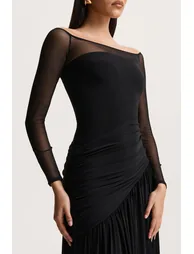 فستان كلوب ال لندن أسود ماكسي بقصة ميرمايد بلا أكتاف - 4