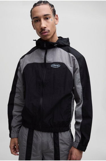 Regular Ripstop Colour Block Hoodie Jacket - black