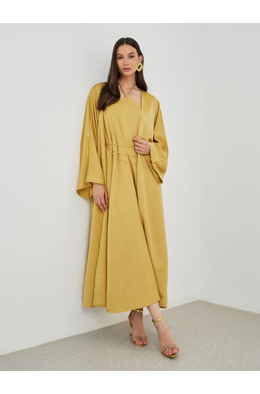 Solid Open Front Kimono with Maxi Dress Set