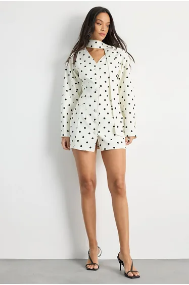 Polka Dot Cocoon Sleeve Tailored Mini Dress