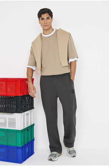 Teen Anthracite Straight Fit Stripe Detailed Silicone Labeled Thick Sweatpants