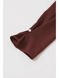 بلوزة ستان بني بأكمام طويلة - 6