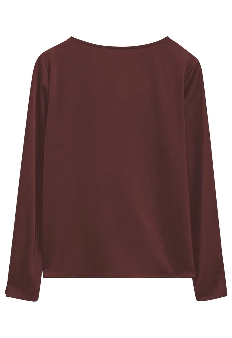 بلوزة ستان بني بأكمام طويلة - 8