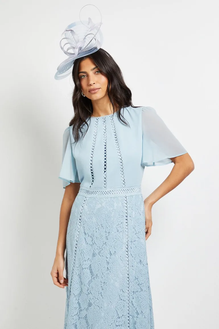 فستان ميدي بتداخل دانتيل منقط - 1