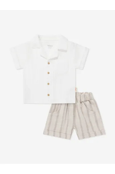 Tiffany Baby Boys Muslin Linen Shirt and Shorts Set in Ivory