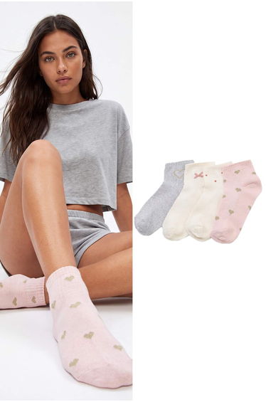 White-Multicolor 4-Pair Embroidered Jacquard Knitted Socks
