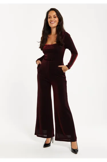 Women's Burgundy Cowl Neck Jumpsuit