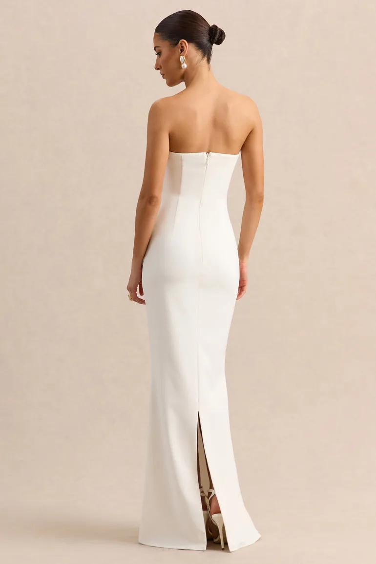 Alina | White Bandeau Maxi-Dress With Cape - 6