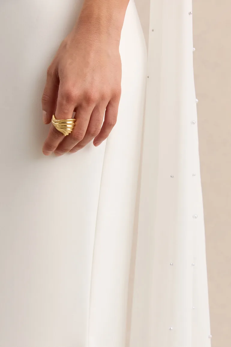 Alina | White Bandeau Maxi-Dress With Cape - 7