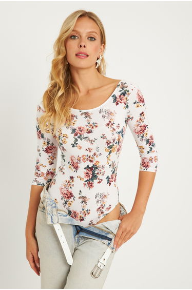 Women's Ecru Floral Patterned Snap-On Body