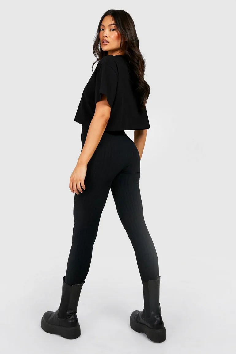 Cable Knit Seamless Supersoft Leggings - black - 1
