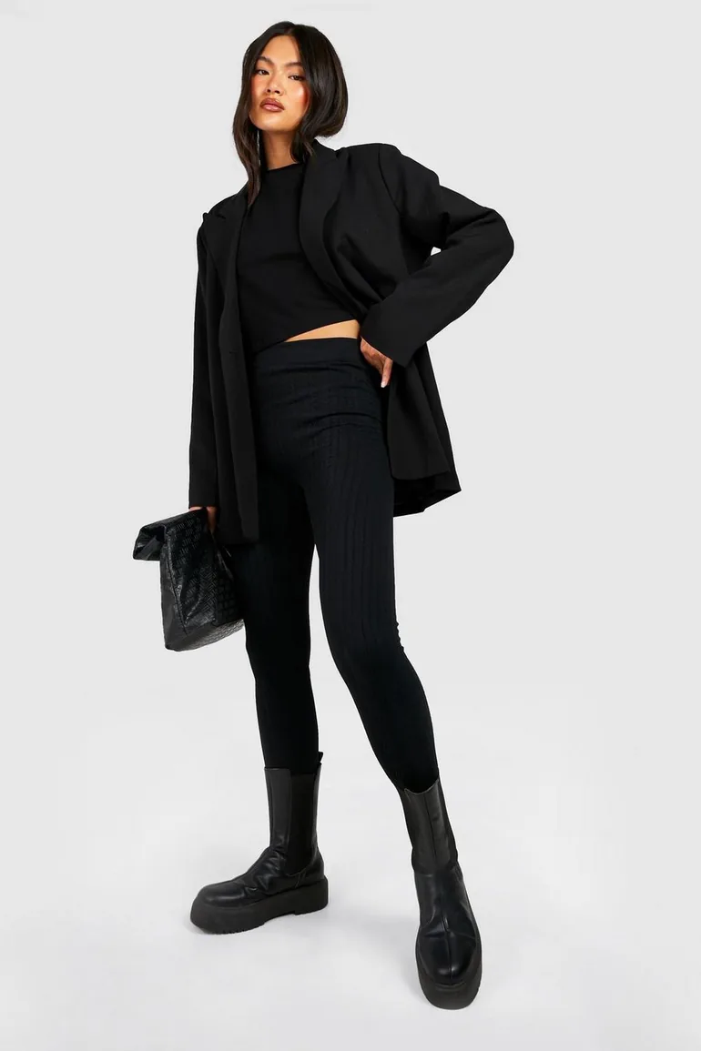 Cable Knit Seamless Supersoft Leggings - black