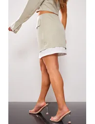 Petite Stone Contrast Side Split Mini Skirt - 2
