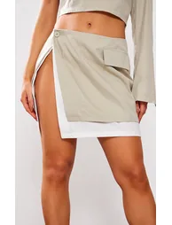 Petite Stone Contrast Side Split Mini Skirt - 4