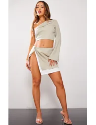 Petite Stone Contrast Side Split Mini Skirt