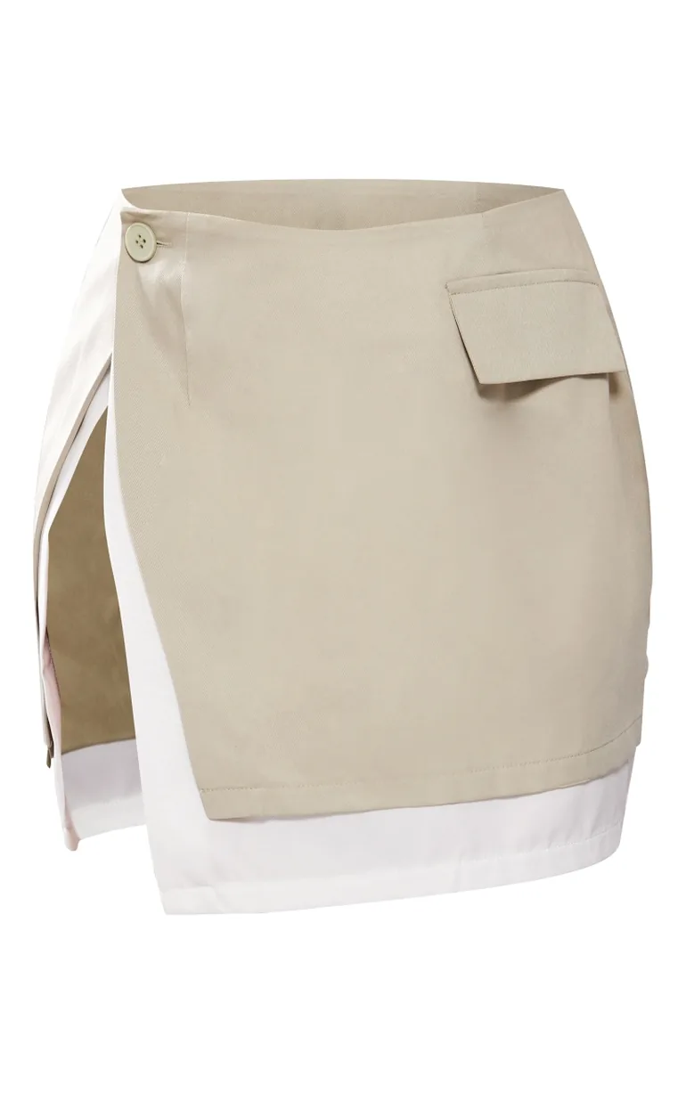 Petite Stone Contrast Side Split Mini Skirt - 5