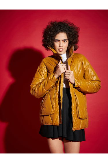 High Neck Diamond Quilt Puffer Jacket