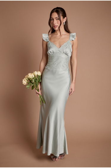 Lace Trim Cami Button Bridesmaid Maxi Dress