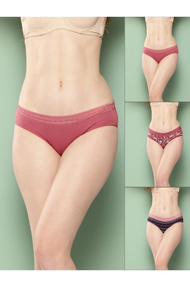 Pack of 3 - Printed Lace Waistband Bikini