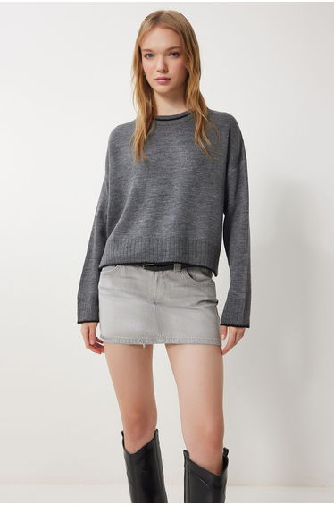 Women's Anthracite Basic Knitwear Sweater